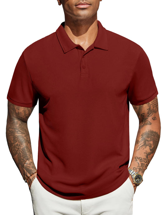 COOFANDY Mens Polo Shirts Short Sleeve Classic Fit Golf Shirts Casual Solid Waffle Collared T Shirt