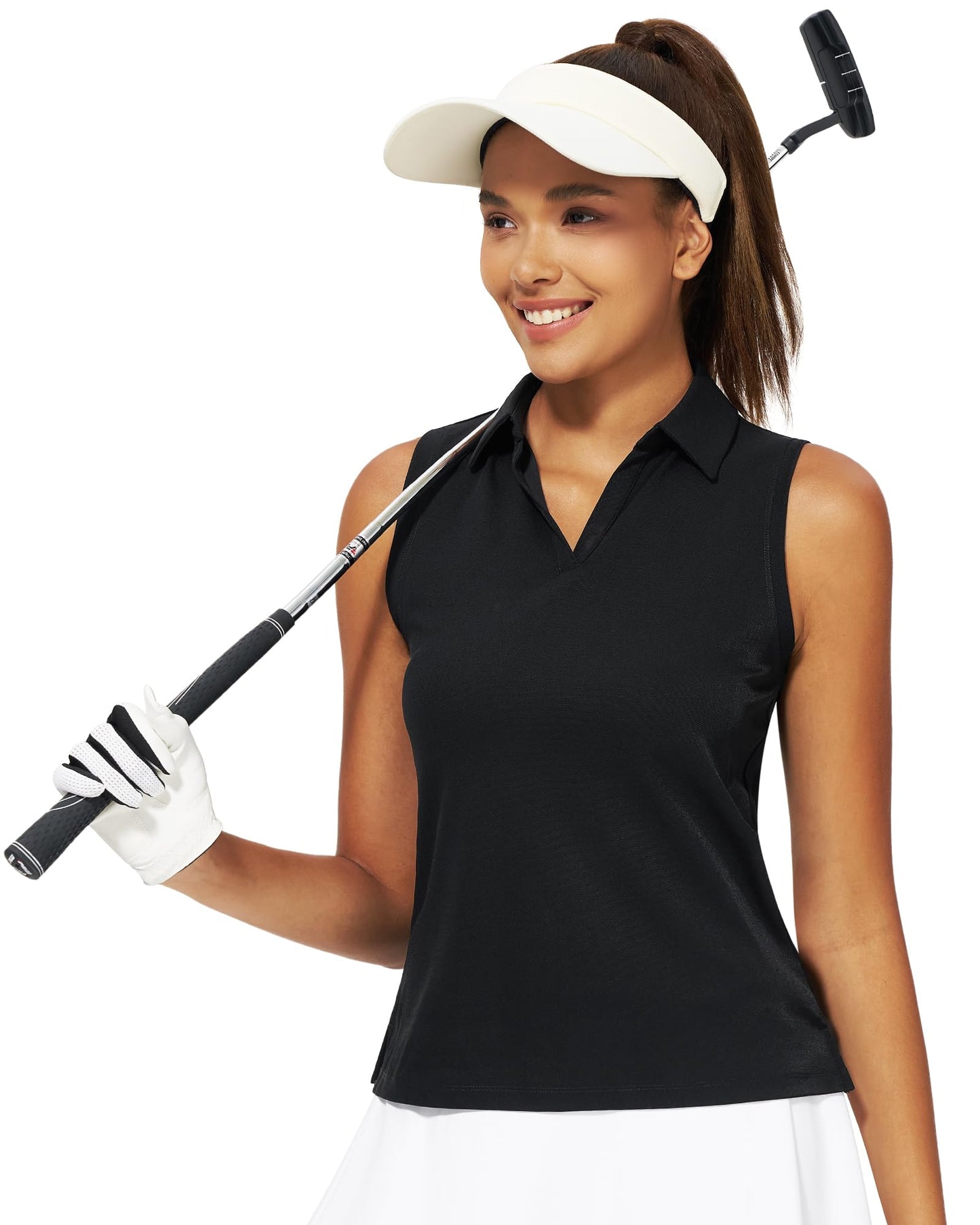 Stelle Womens Sleeveless Golf Polo Shirts Tennis Shirts V Neck Quick Dry with Collar (Black S)