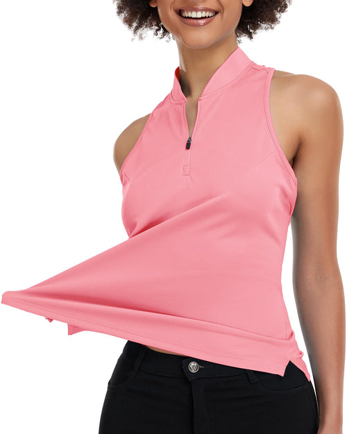 Womens Golf Shirt Sleeveless V Neck Raceerback Polo Shirts Moisture Wicking Quick Dry Ladies Tennis T Shirts (Light PinkX-Large)