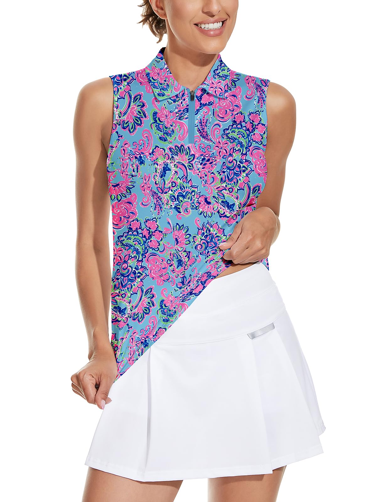 Womens Retro Print Sleeveless Golf Shirts Polo Shirts Golf Tank Tops Medium
