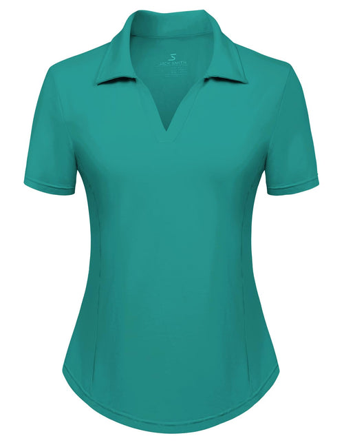 Womens Golf Shirt Quick Dry V-Neck Short Sleeve Tennis Tops UPF50+ Collared Golf Polo Shirts(2XL Green)