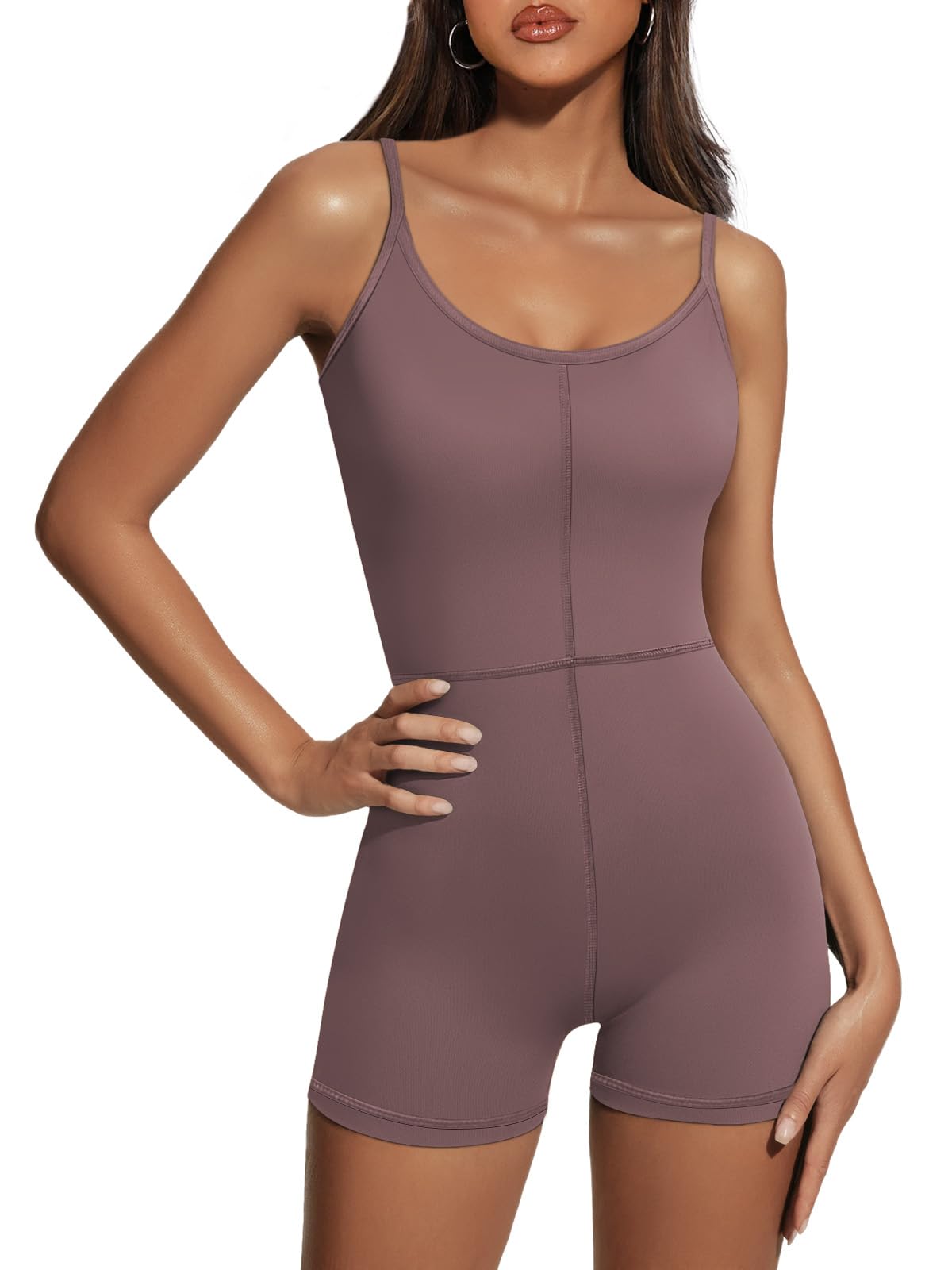 AUTOMET Womens One Piece Jumpsuits Shorts Rompers Sexy Bodysuit Workout Summer Outfits Gym Yoga Fashion Trendy Clothes Nutmeg S